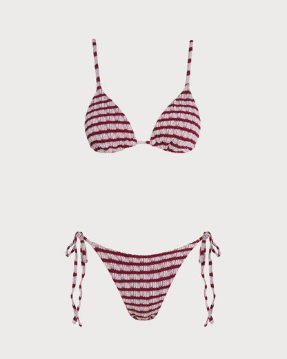 Kırmızı Çizgili Üçgen Bikini Takımı
