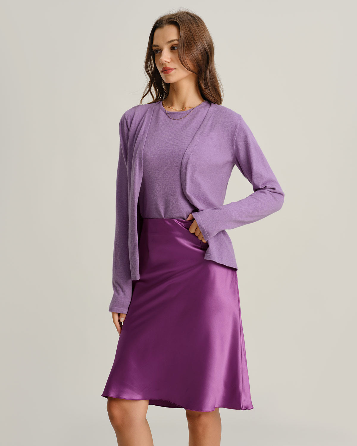 Mor Ribbed Triko Hırka