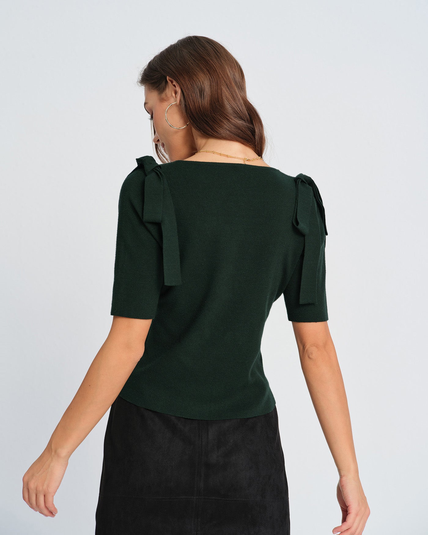 Yeşil Kare Yaka Bowknot Triko Hırka