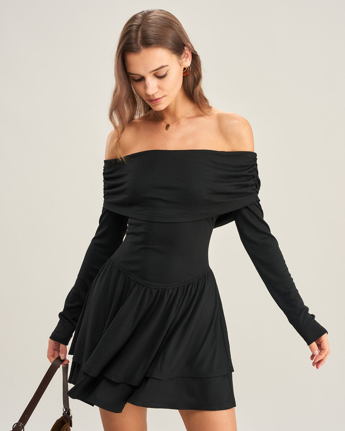 Siyah A Kesim Off The Shoulder Mini Elbise