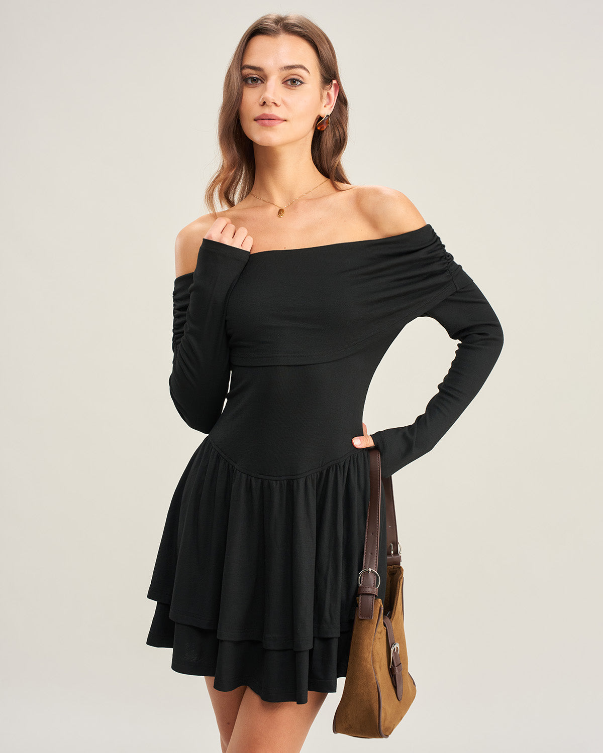 Siyah A Kesim Off The Shoulder Mini Elbise