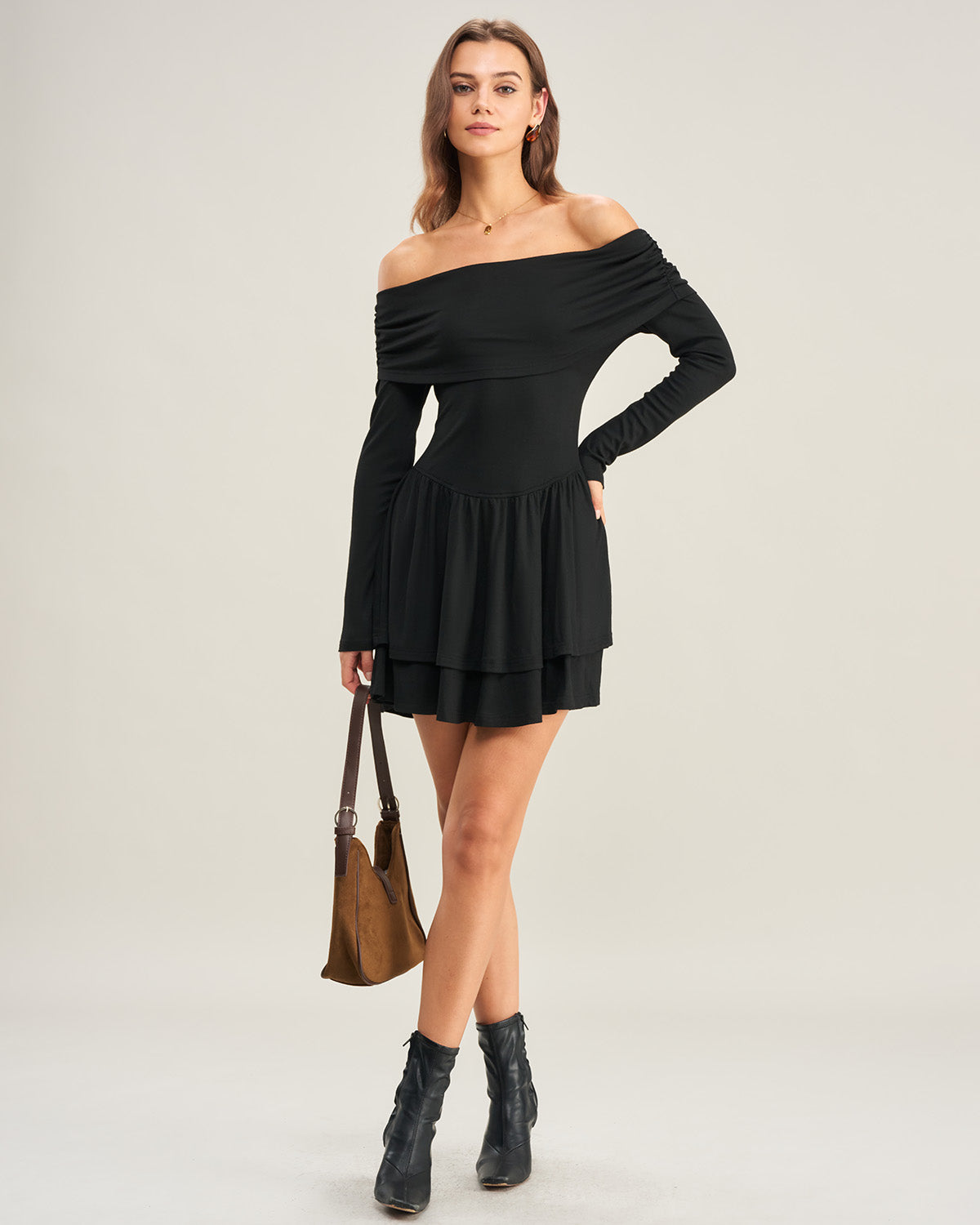 Siyah A Kesim Off The Shoulder Mini Elbise