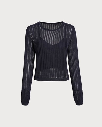 Lacivert Pullover Kazak Two-Piece Set