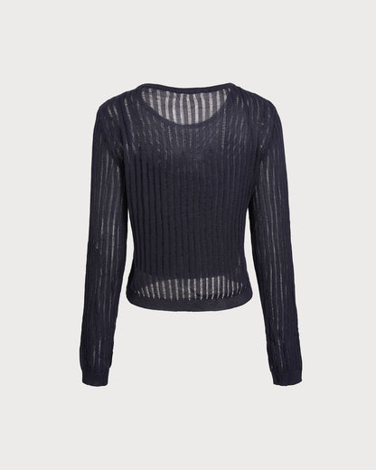 Lacivert Pullover Kazak Two-Piece Set