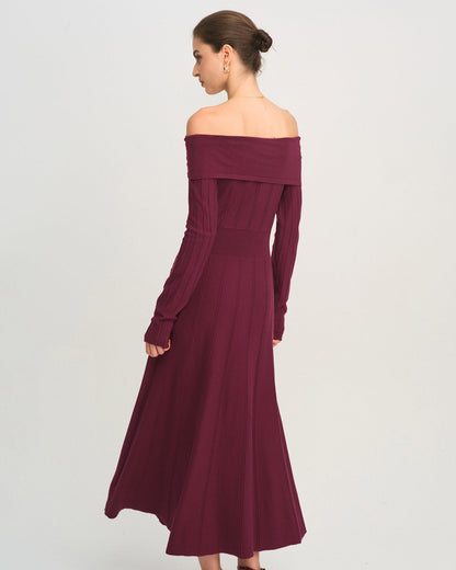 Bordo Off The Shoulder Triko Elbise
