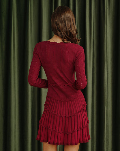 Bordo Scalloped Viskon Triko Elbise