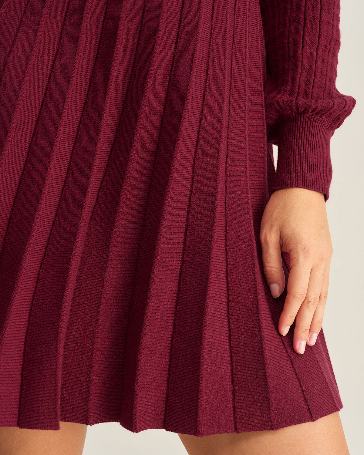 Bordo V-Neck A Kesim Triko Elbise
