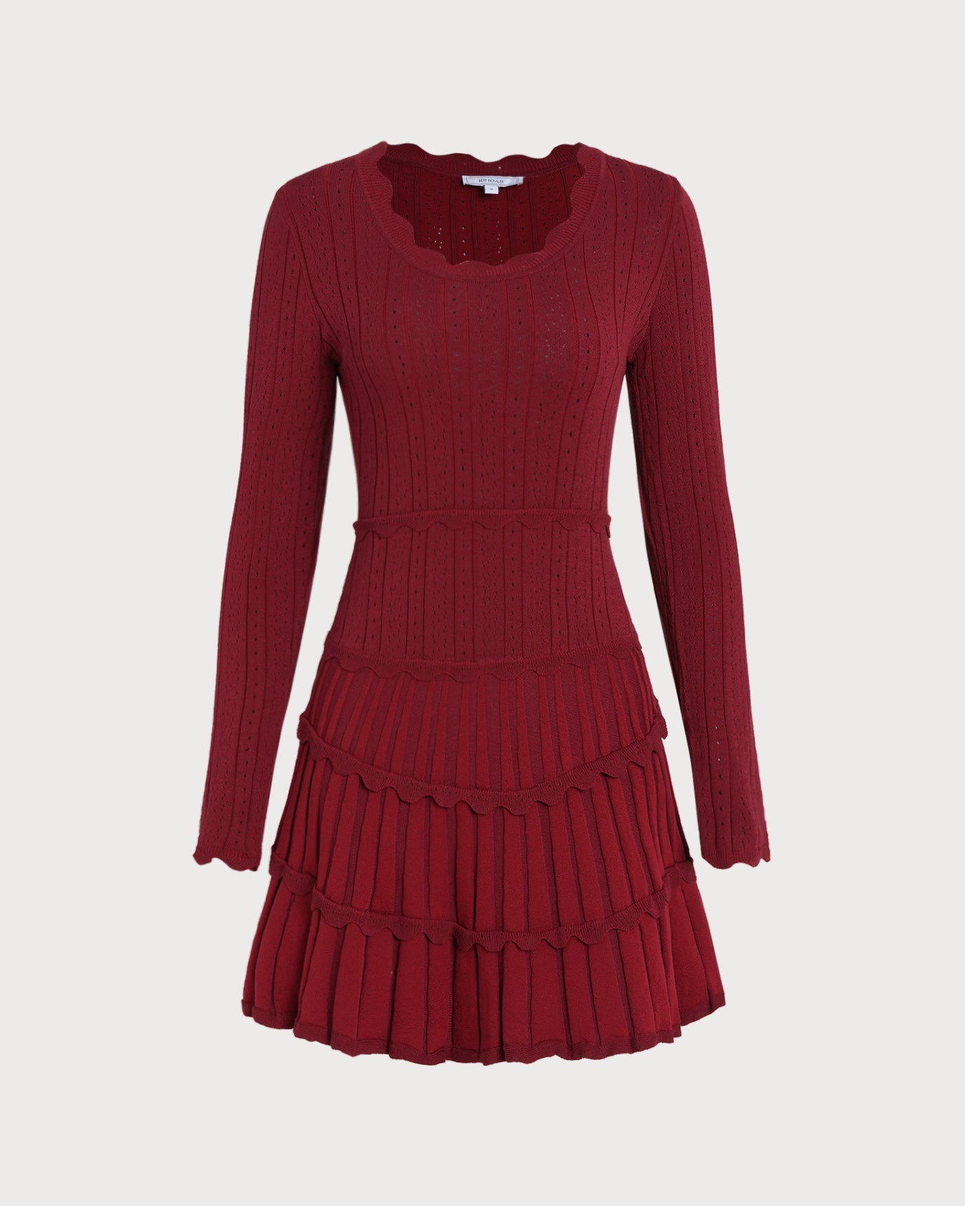 Bordo Scalloped Viskon Triko Elbise