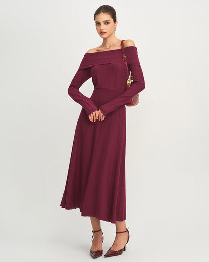 Bordo Off The Shoulder Triko Elbise