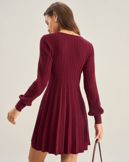 Bordo V-Neck A Kesim Triko Elbise