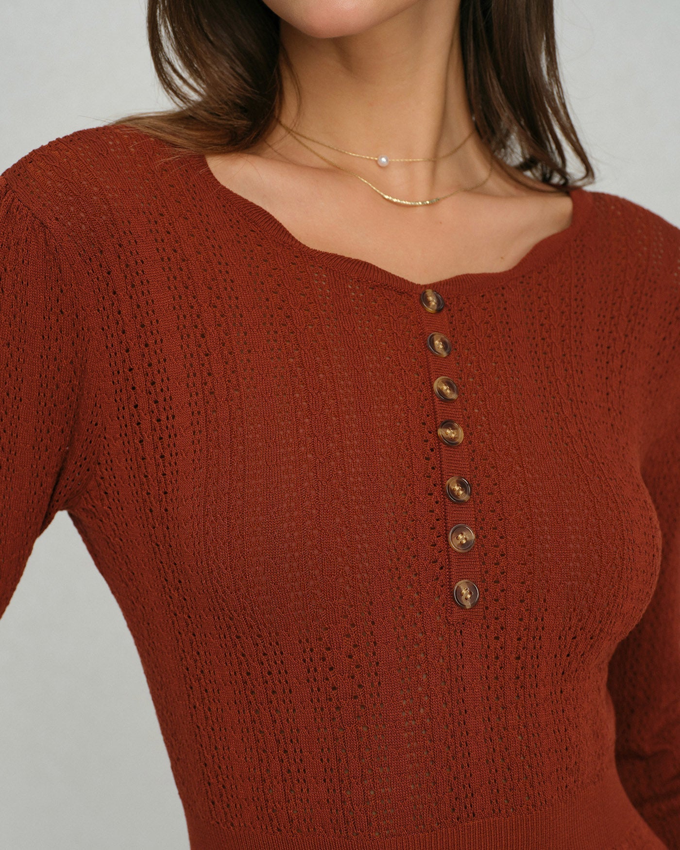 Kahverengi Scalloped A Kesim Triko Elbise