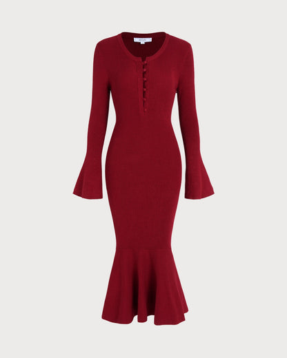 Bordo Balık Kesim Kazak Dresses
