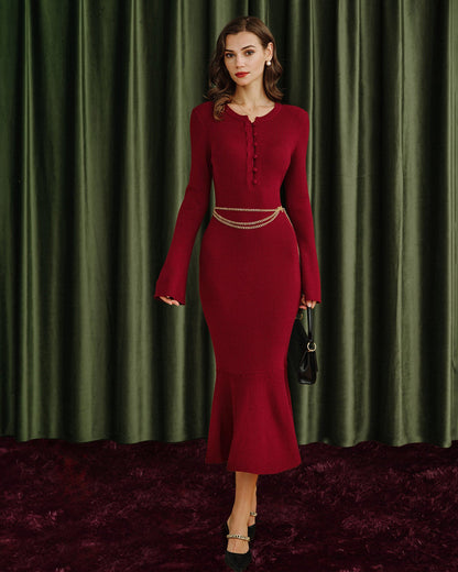 Bordo Balık Kesim Kazak Dresses