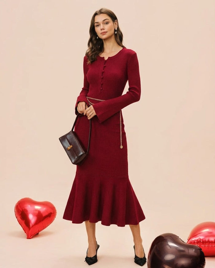 Bordo Balık Kesim Kazak Dresses