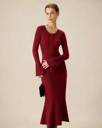 Bordo Balık Kesim Kazak Dresses