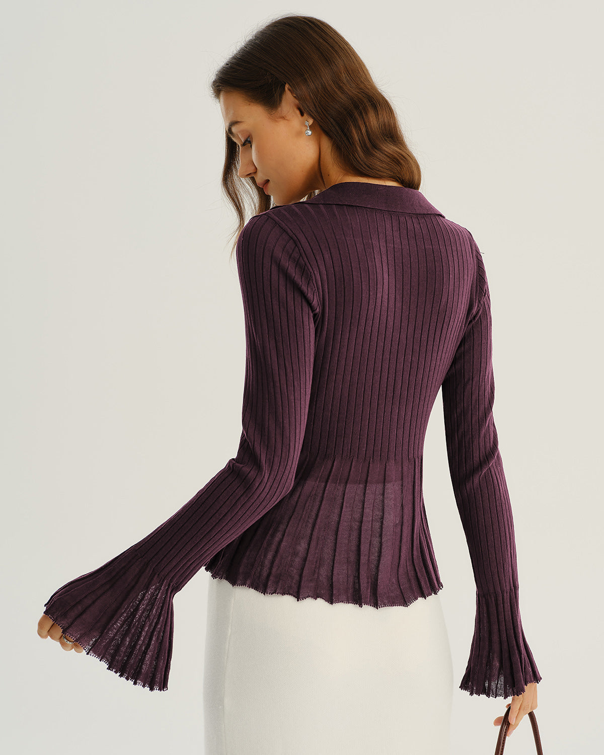 Mor Düğmeli Ribbed Triko Hırka