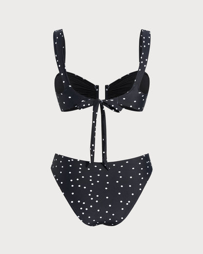 Siyah Polka Dots Bandeau Bikini Takımı