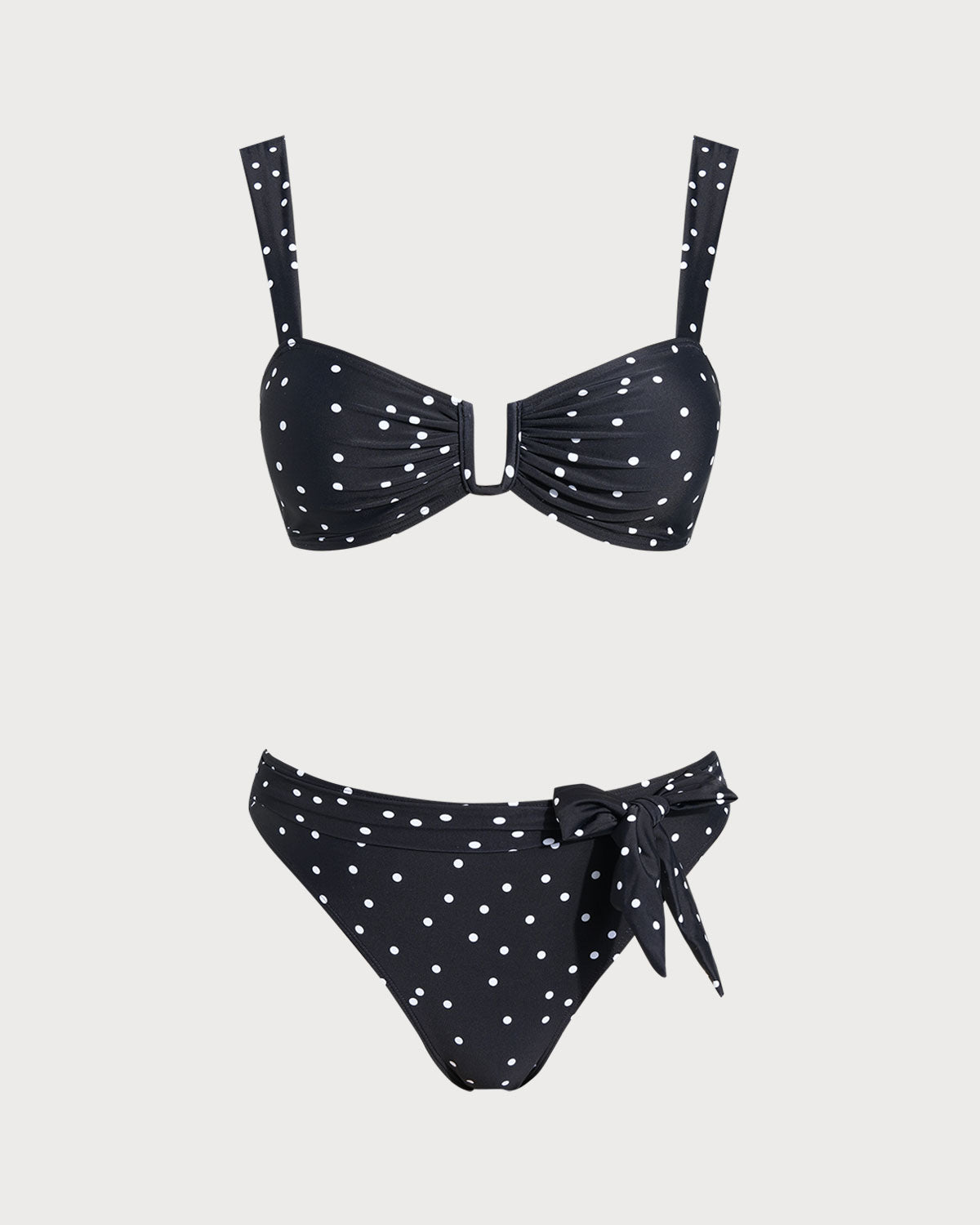 Siyah Polka Dots Bandeau Bikini Takımı