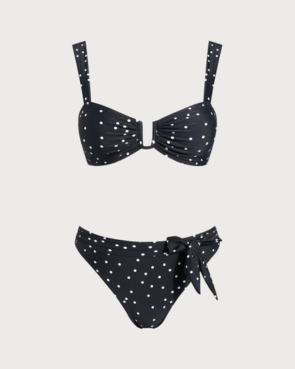 Siyah Polka Dots Bandeau Bikini Takımı