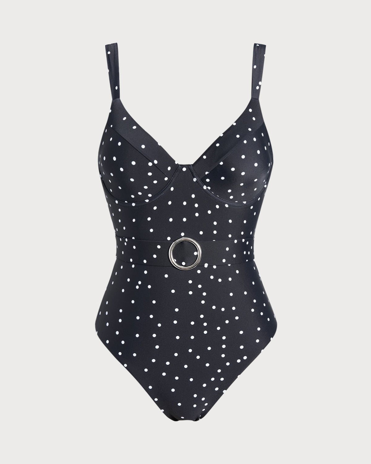 Siyah Polka Dots Tek Parça Mayo Swimwear