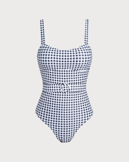 Siyah Ekoseli Tek Parça Mayo Swimwear