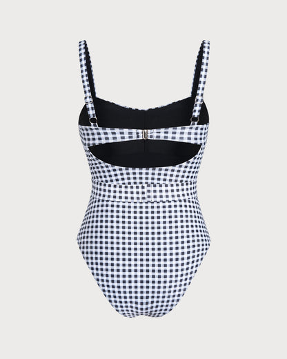 Siyah Ekoseli Tek Parça Mayo Swimwear