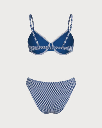 Mavi Ekoseli Balenli Bikini Takımı