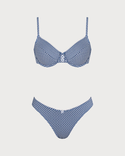 Mavi Ekoseli Balenli Bikini Takımı