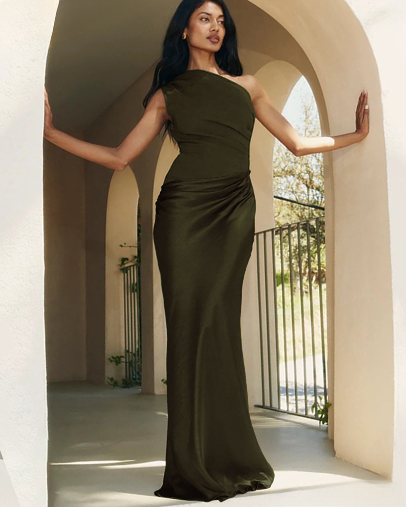 Yeşil One Shoulder Tunik Maxi Elbise