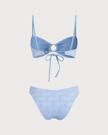 Mavi Jakarlı Dekolteli Bikini Takımı