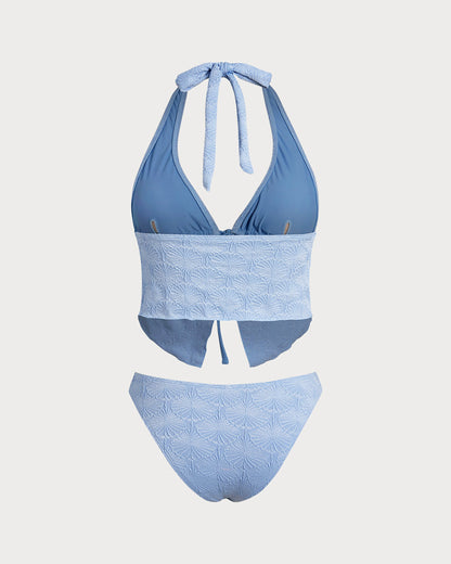 Açık Mavi Knitted Tankini Set