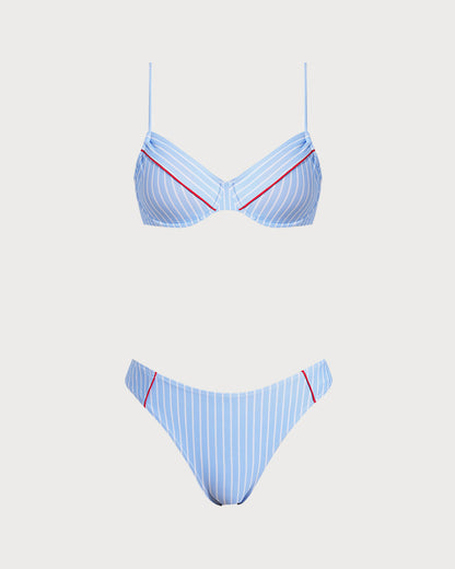 Mavi Çizgili StripedUnderwire Bikini Takımı