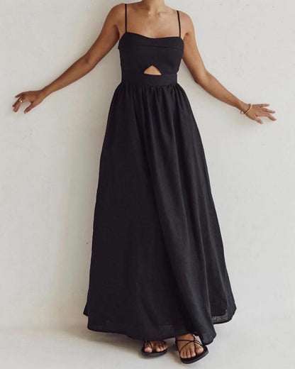 Siyah Dekolteli Slip Maxi Elbise