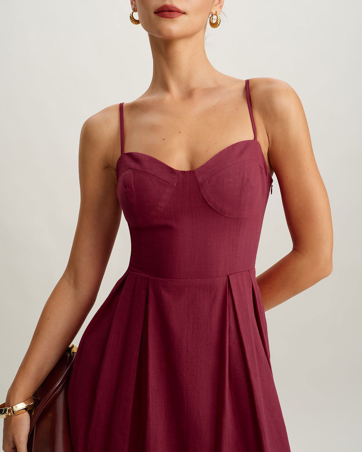 Kırmızı Kalp Yaka Kolsuz Slip Maxi Elbise