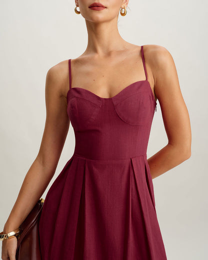 Kırmızı Kalp Yaka Kolsuz Slip Maxi Elbise