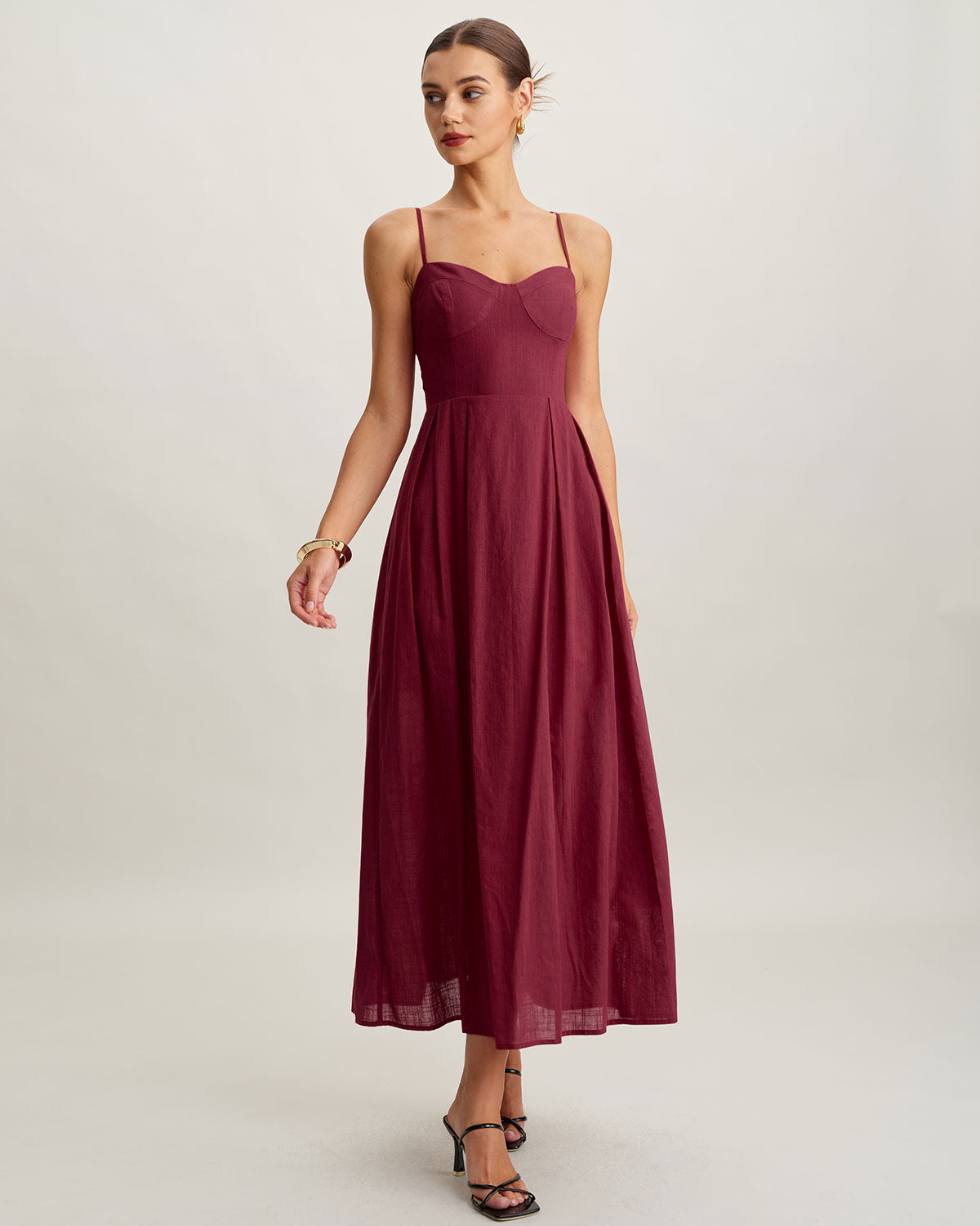 Kırmızı Kalp Yaka Kolsuz Slip Maxi Elbise
