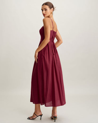 Kırmızı Kalp Yaka Kolsuz Slip Maxi Elbise