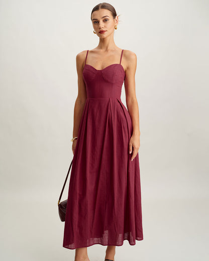 Kırmızı Kalp Yaka Kolsuz Slip Maxi Elbise