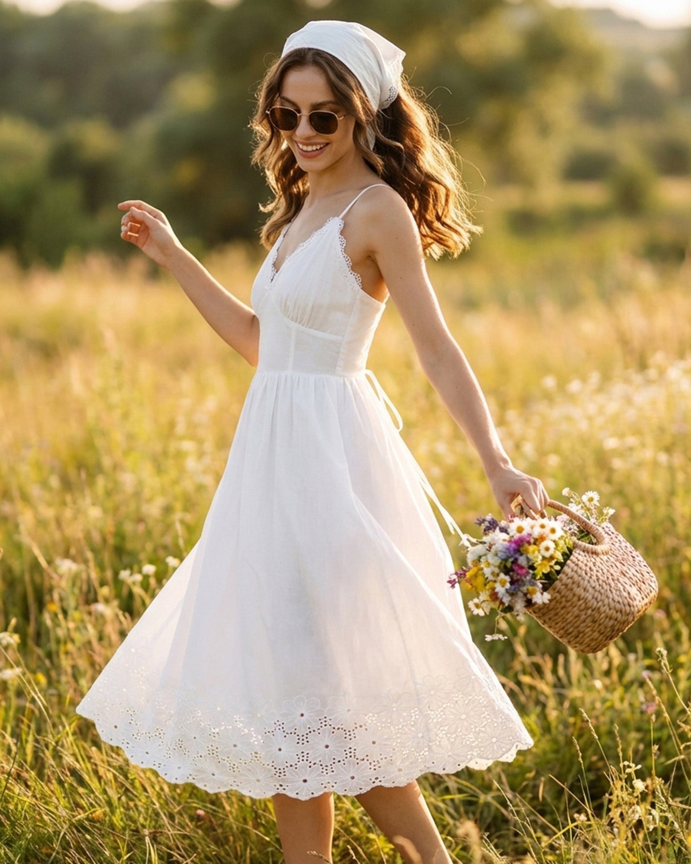 Beyaz Dantelli Çapraz Slip Midi Elbise