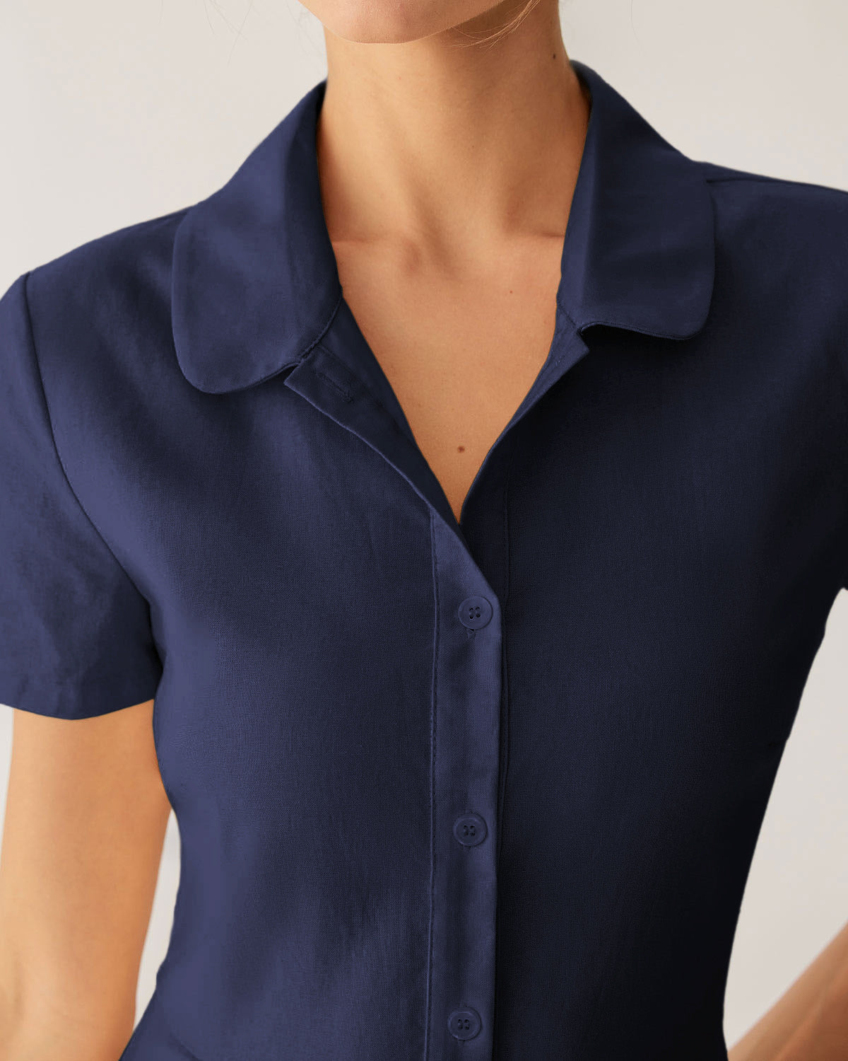 Lacivert Cep Detaylı Kısa Sleeve Midi Elbise