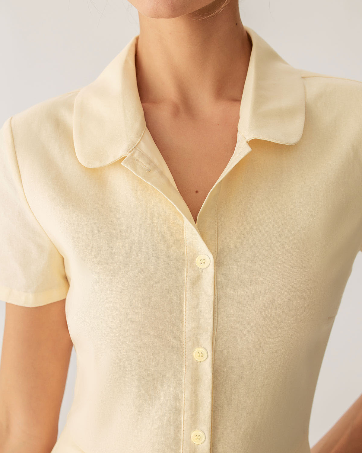 Sarı Düğmeli Kısa Sleeve Midi Elbise