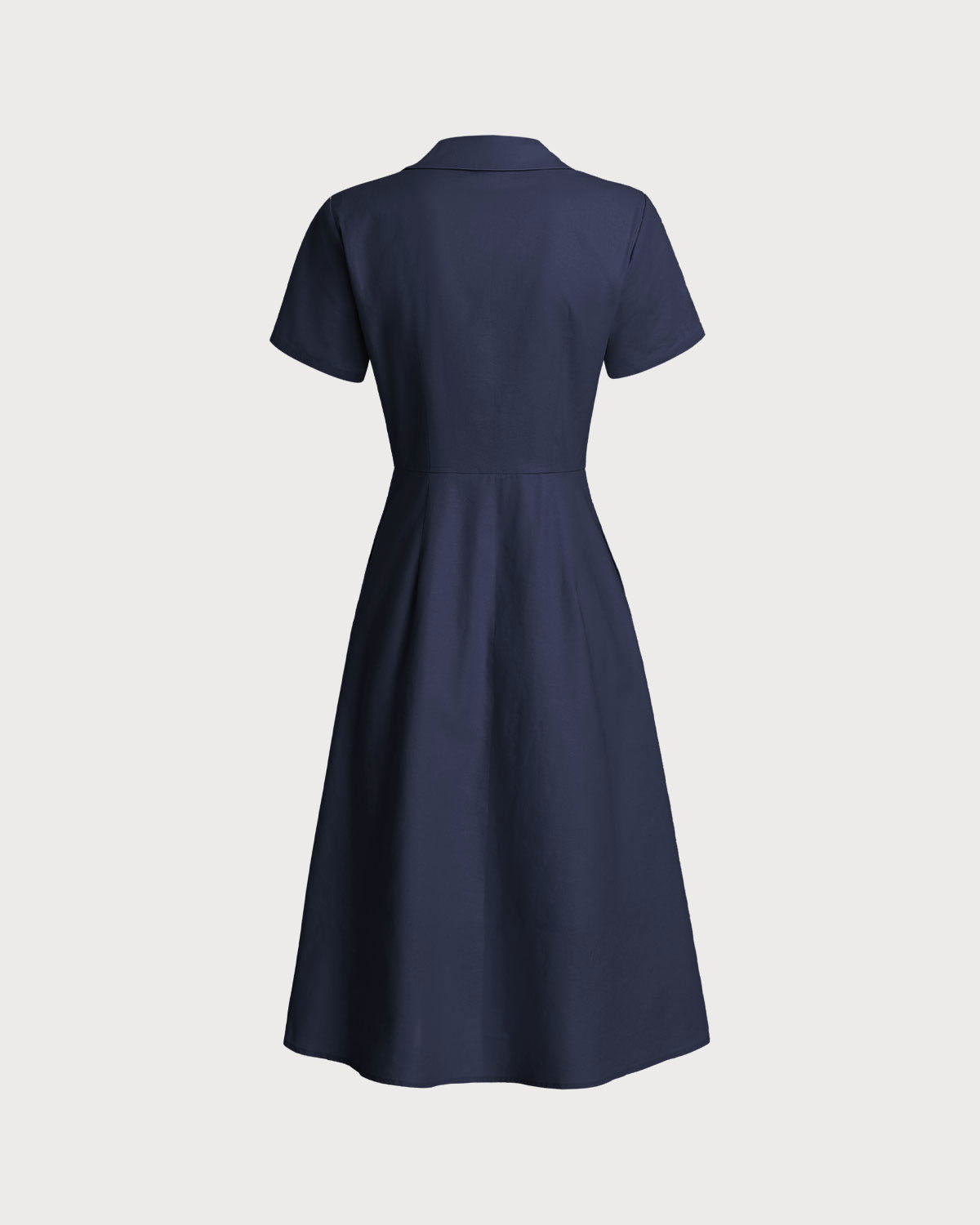 Lacivert Cep Detaylı Kısa Sleeve Midi Elbise