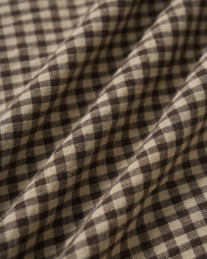 Kahverengi Gingham Yakalı Pamuk Mini Elbise
