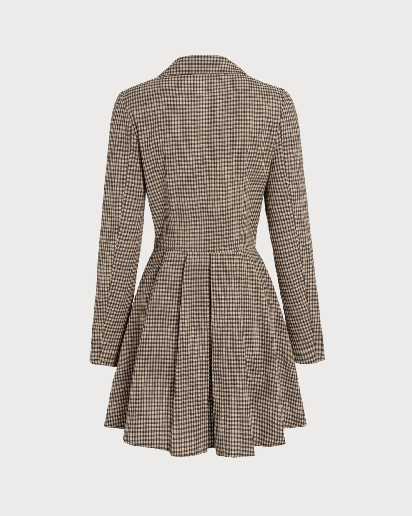 Kahverengi Gingham Yakalı Pamuk Mini Elbise