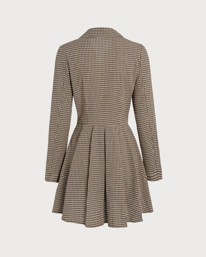 Kahverengi Gingham Yakalı Pamuk Mini Elbise