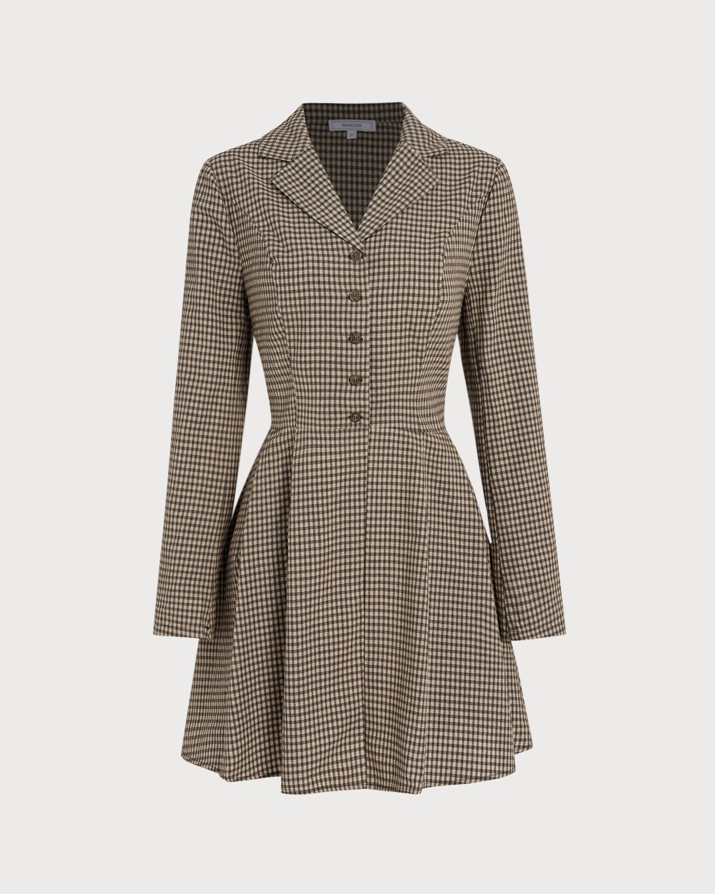 Kahverengi Gingham Yakalı Pamuk Mini Elbise