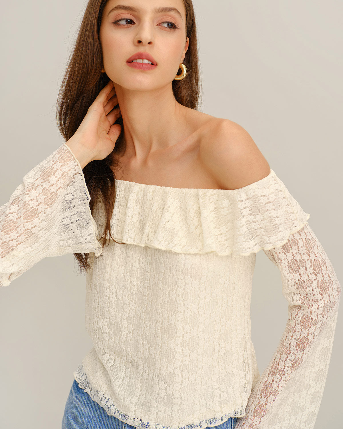 Kayısı Dantelli Off The Shoulder Tişört