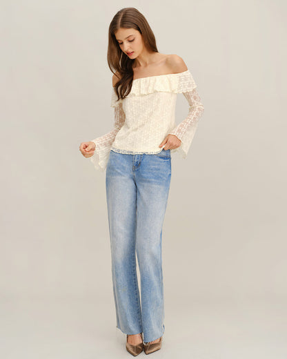 Kayısı Dantelli Off The Shoulder Tişört