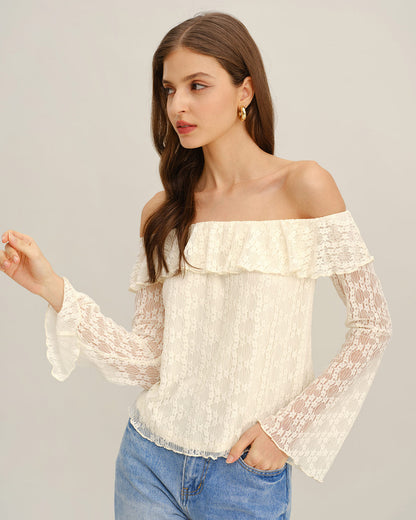 Kayısı Dantelli Off The Shoulder Tişört