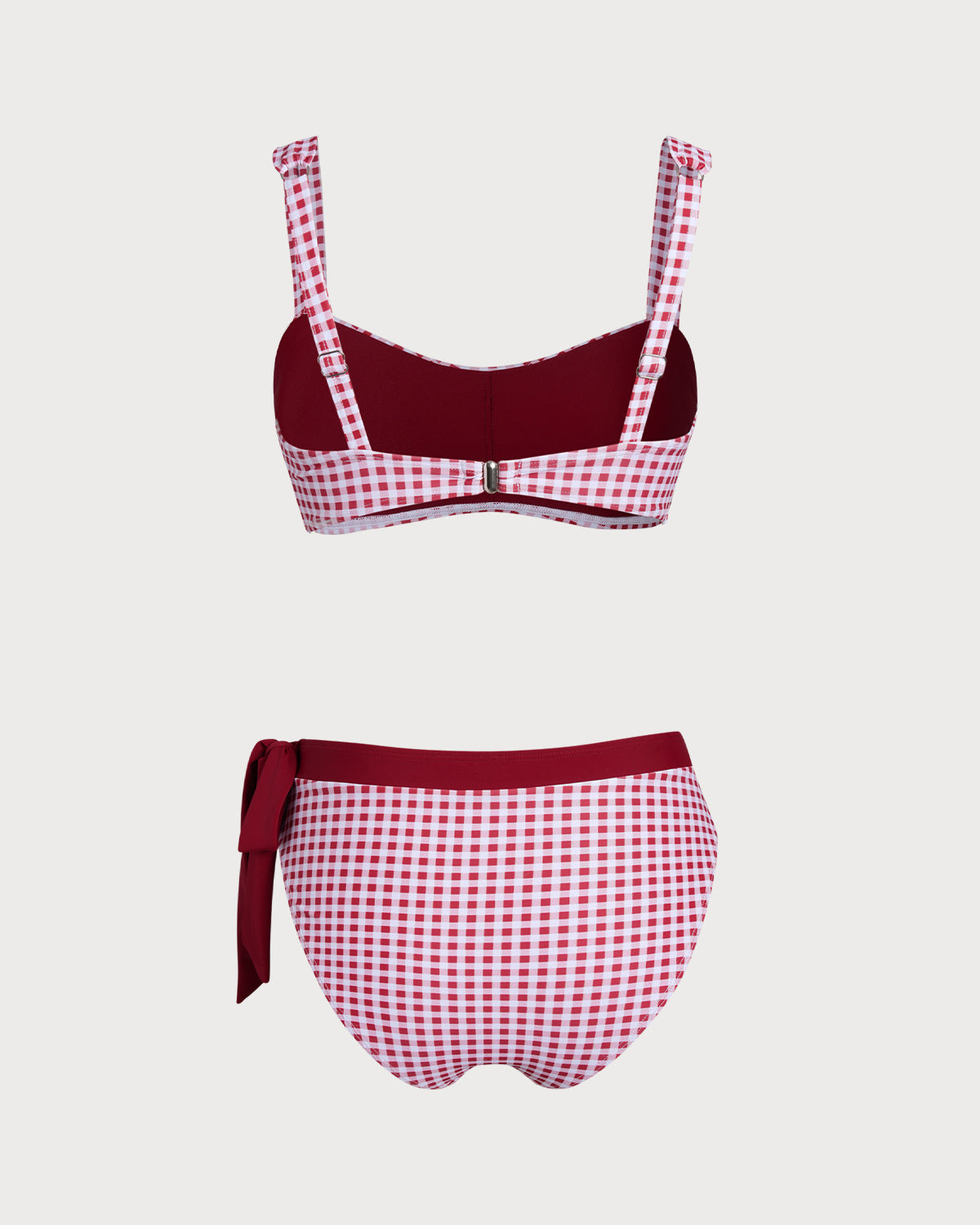 Bordo Ekoseli Bandeau Bikini Takımı